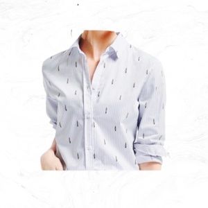 Blue white Dillon lipstick button down shirt